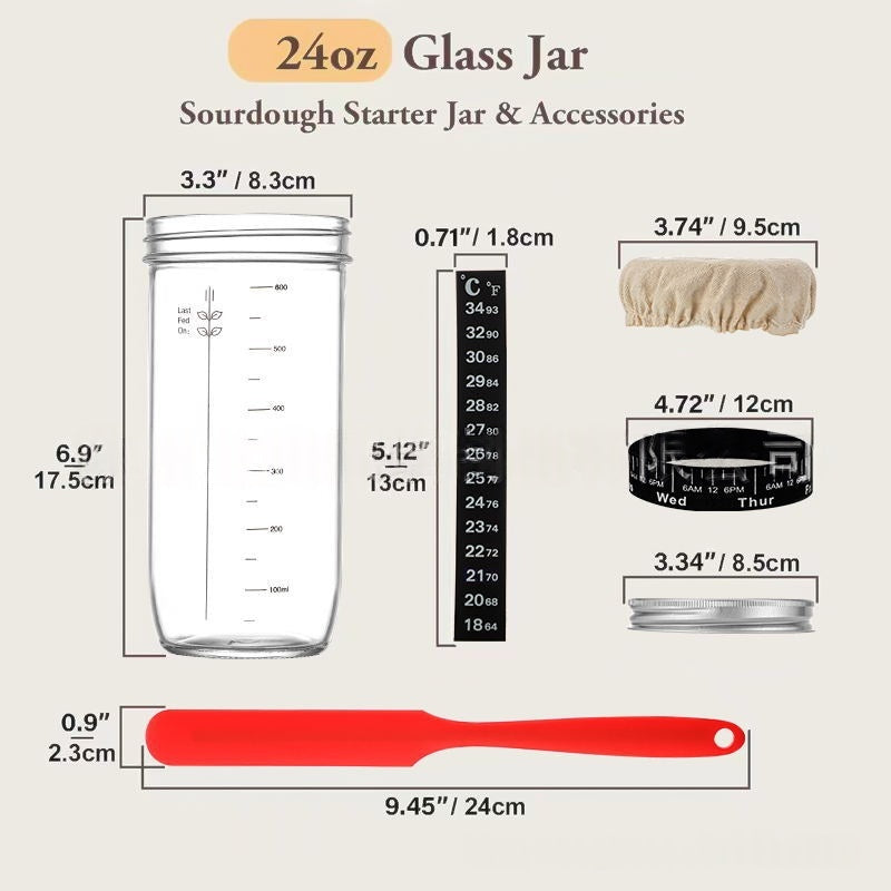 24oz Sourdough Fermentation Glass Jar Set